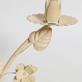 Vintage Italian white painted cast iron candlestick, floral motif, 1970s