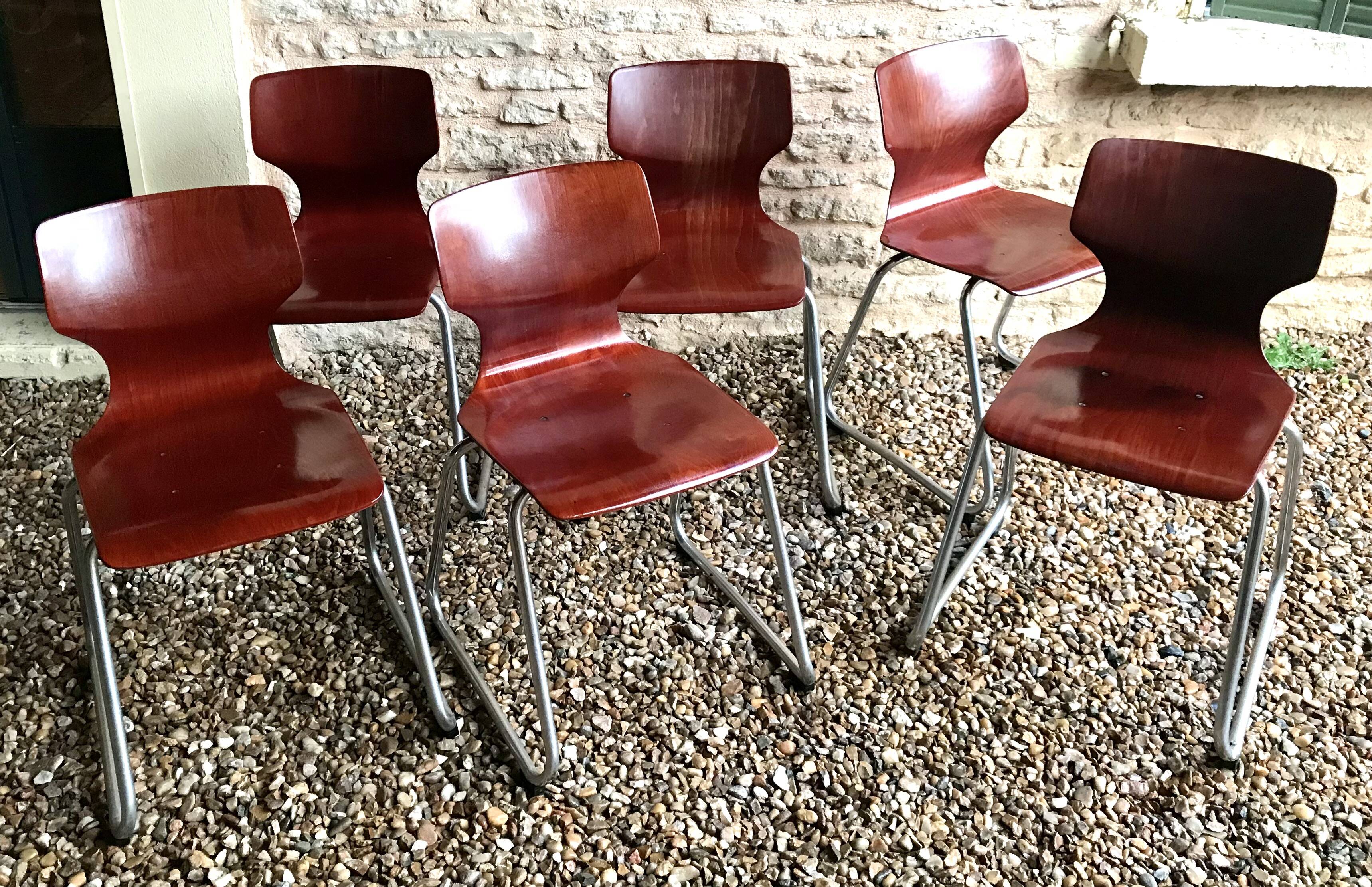 Set of 6 vintage Pagholz Flötotto stackable chairs in Pagwood
