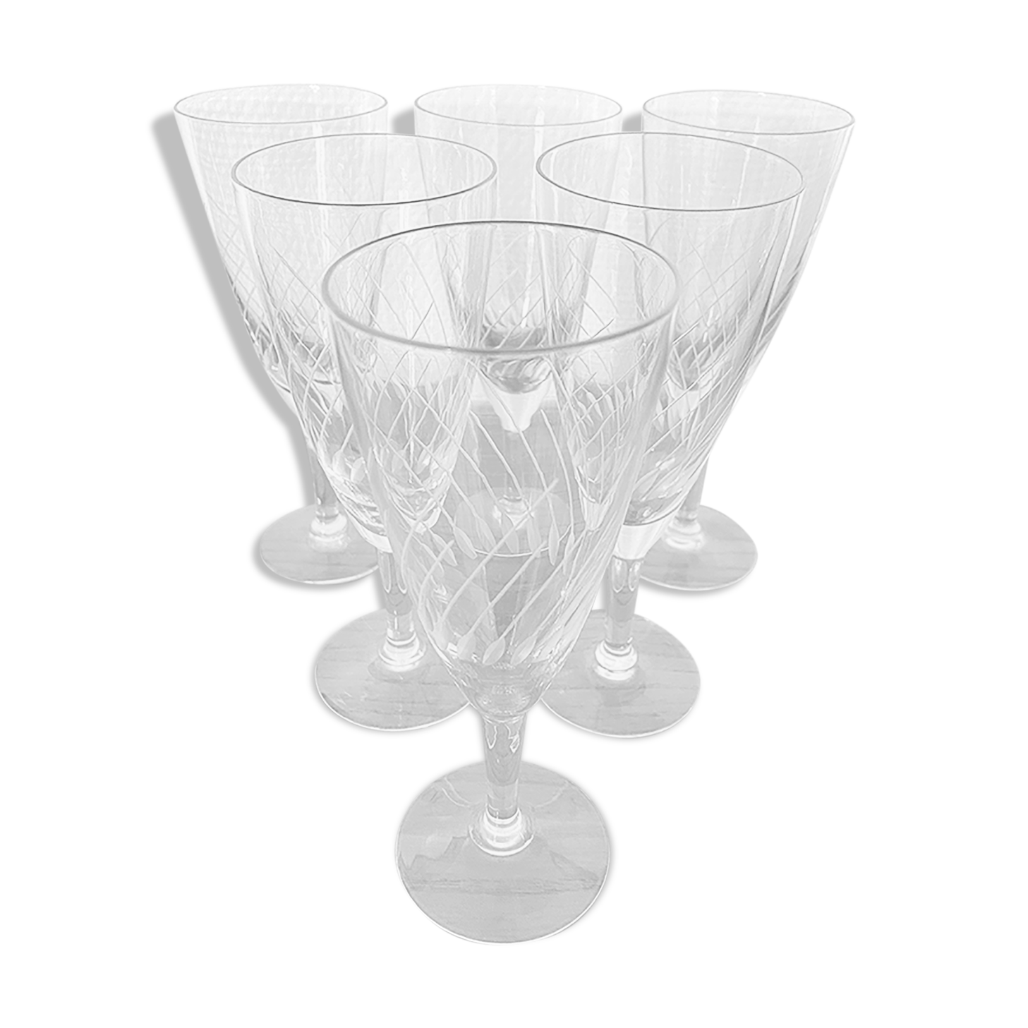 Set of 6 Champagne flutes in engraved glass 10 cl