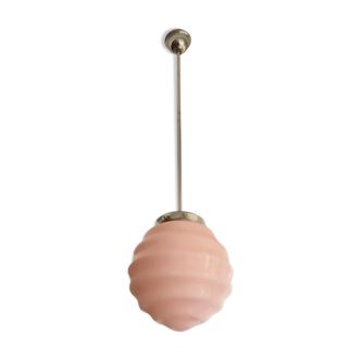 Art Deco 1940s pink opal glass hanging lamp