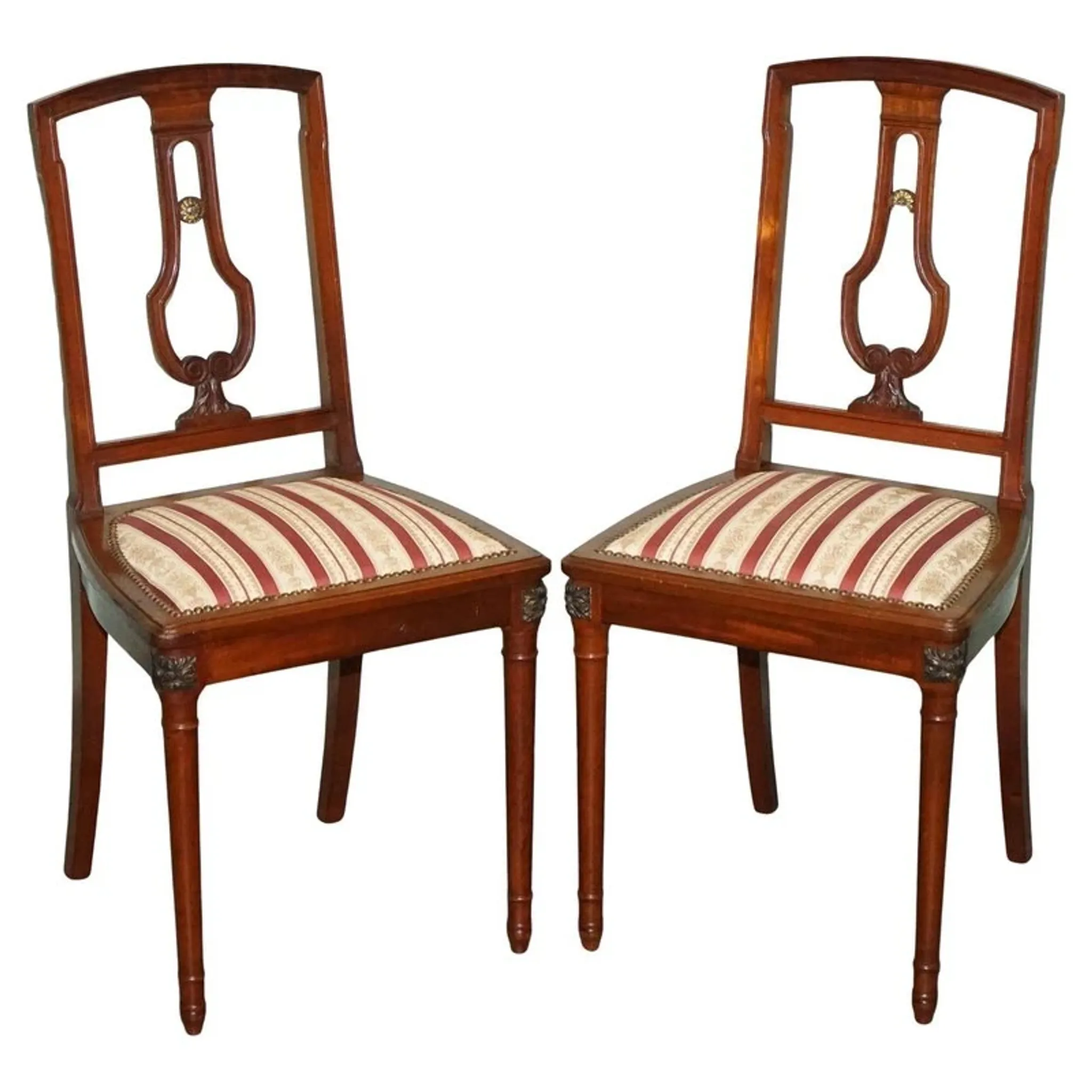 Set of Vintage Wooden Dining Chairs with Carved Details