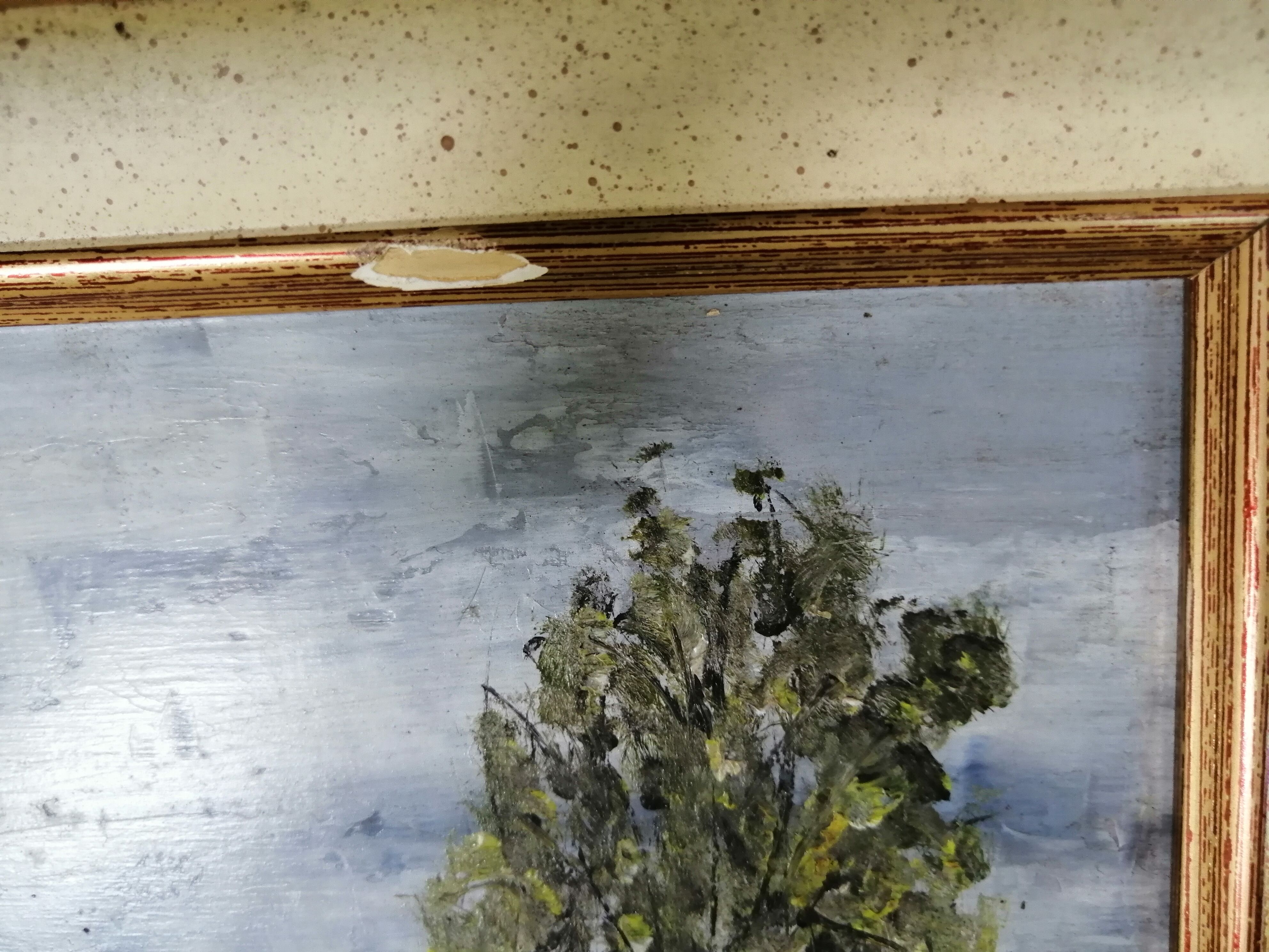 Old oil framed on panel