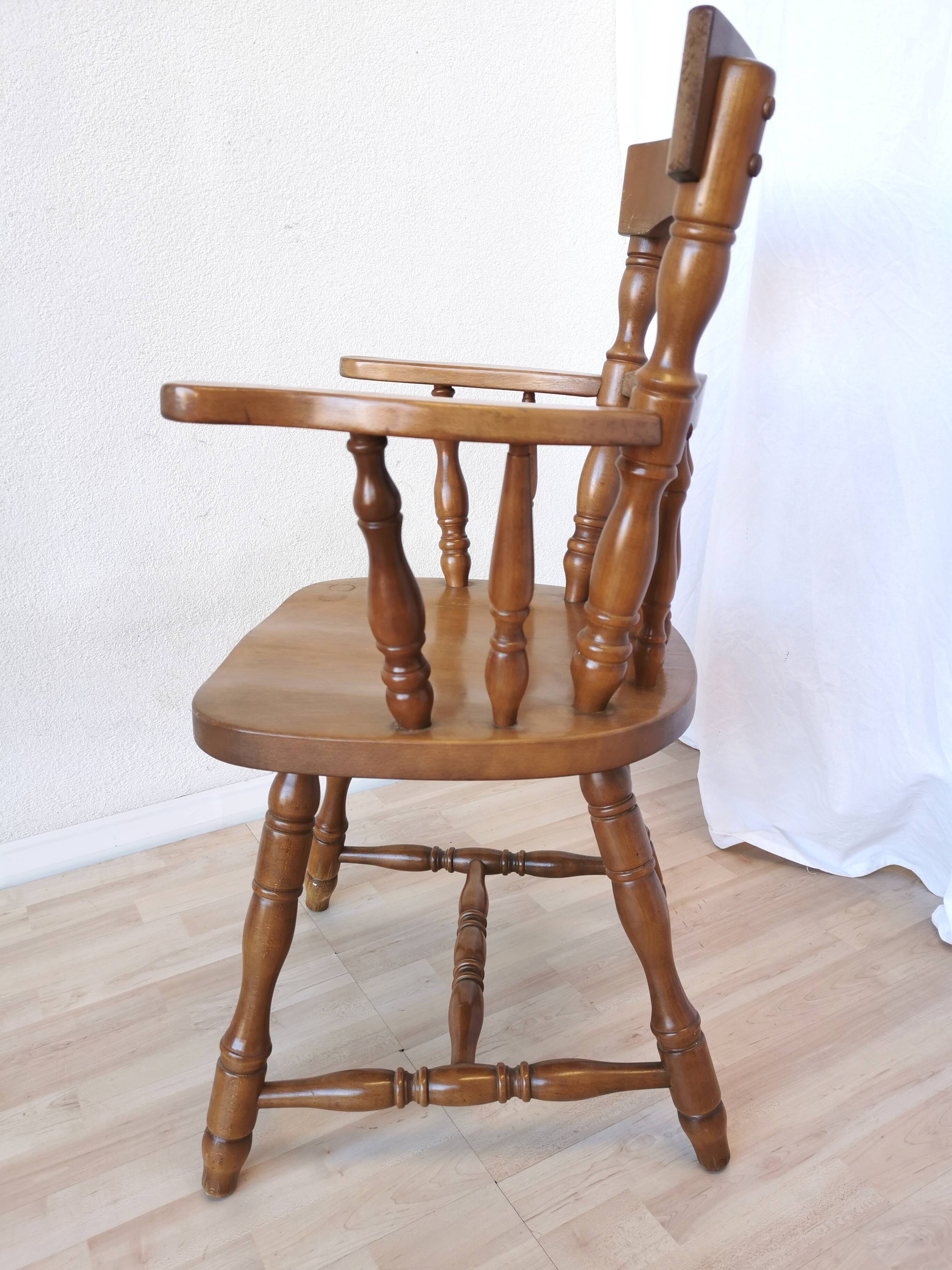 Vintage Beech Wood Windsor Dining Chair - 1970s Captains Armchair