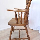 Vintage Beech Wood Windsor Dining Chair - 1970s Captains Armchair