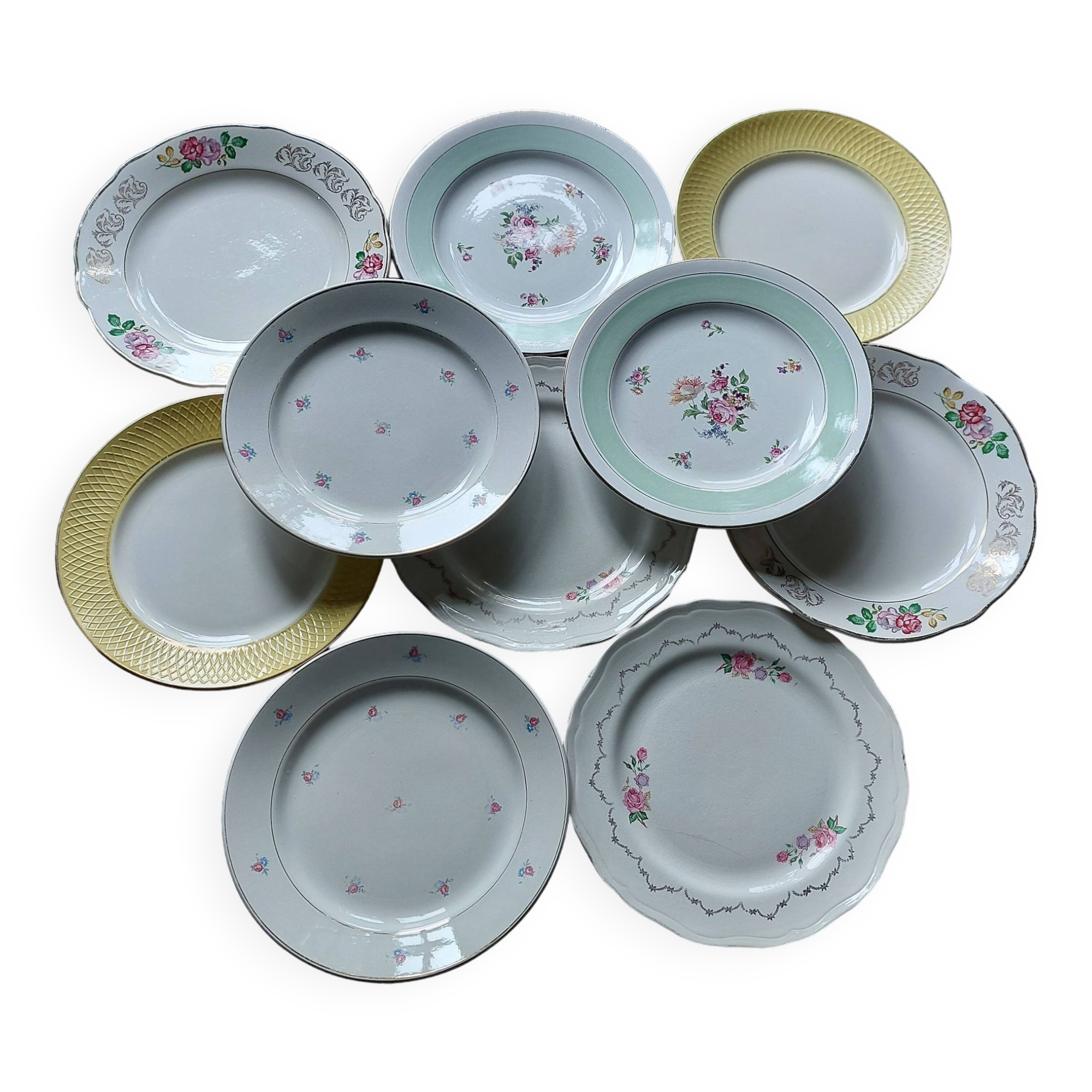 Mismatched vintage dinner plates