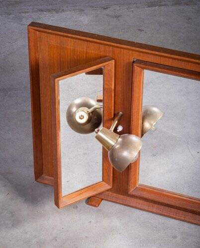 Vintage Freestanding Teak Mirror with Lamp, 1960s