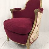 Bergère in gilded wood trimmed with fuchsia silk and velvet, art deco inspired by Louis XVI