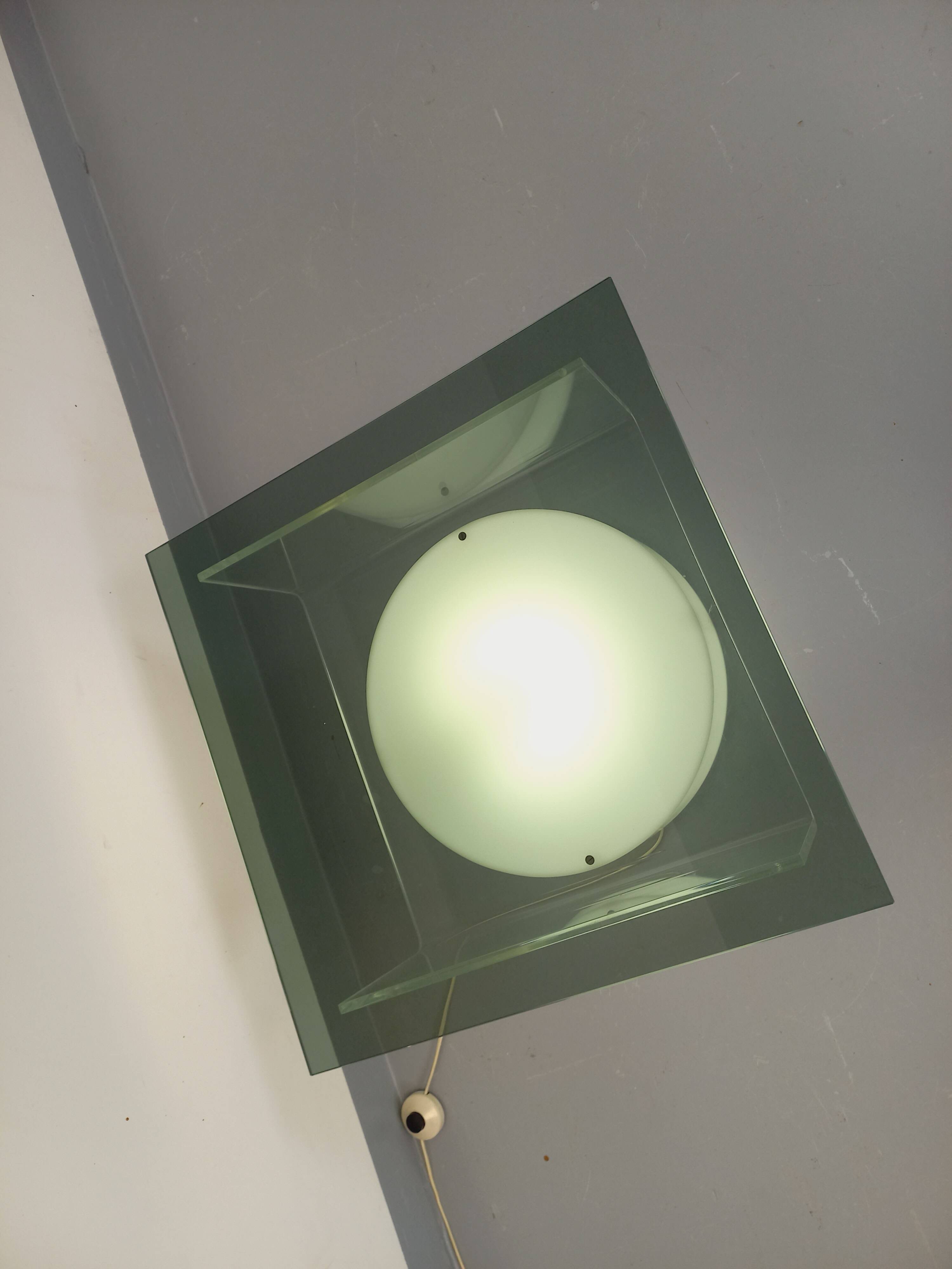 Vintage Italian square illuminated coffee table in glass and plexiglass