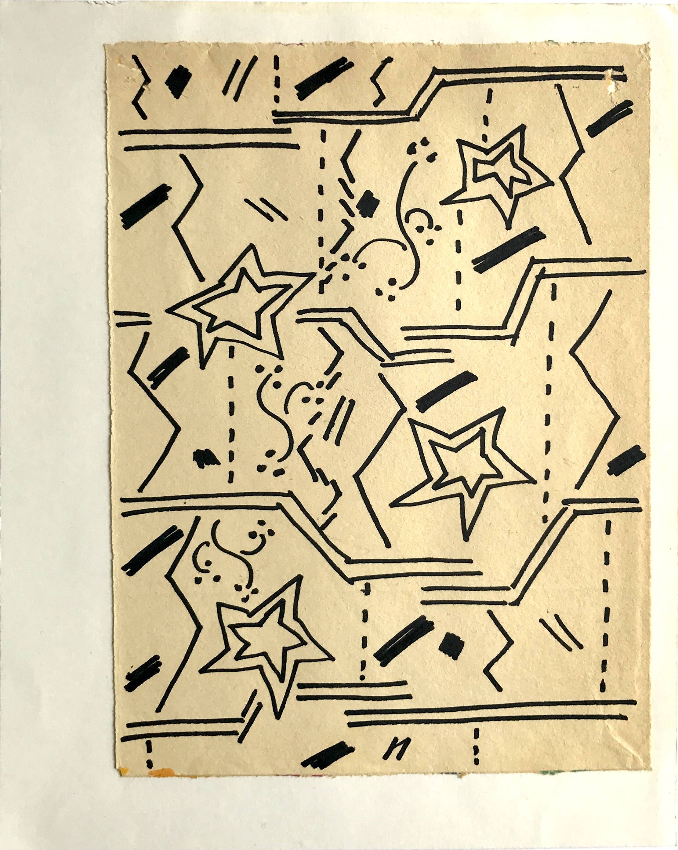 Elie dayan, untitled (abstract composition 1). felt pen on paper