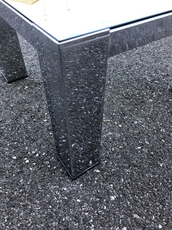Table basse chrome et verre fumé des années 70