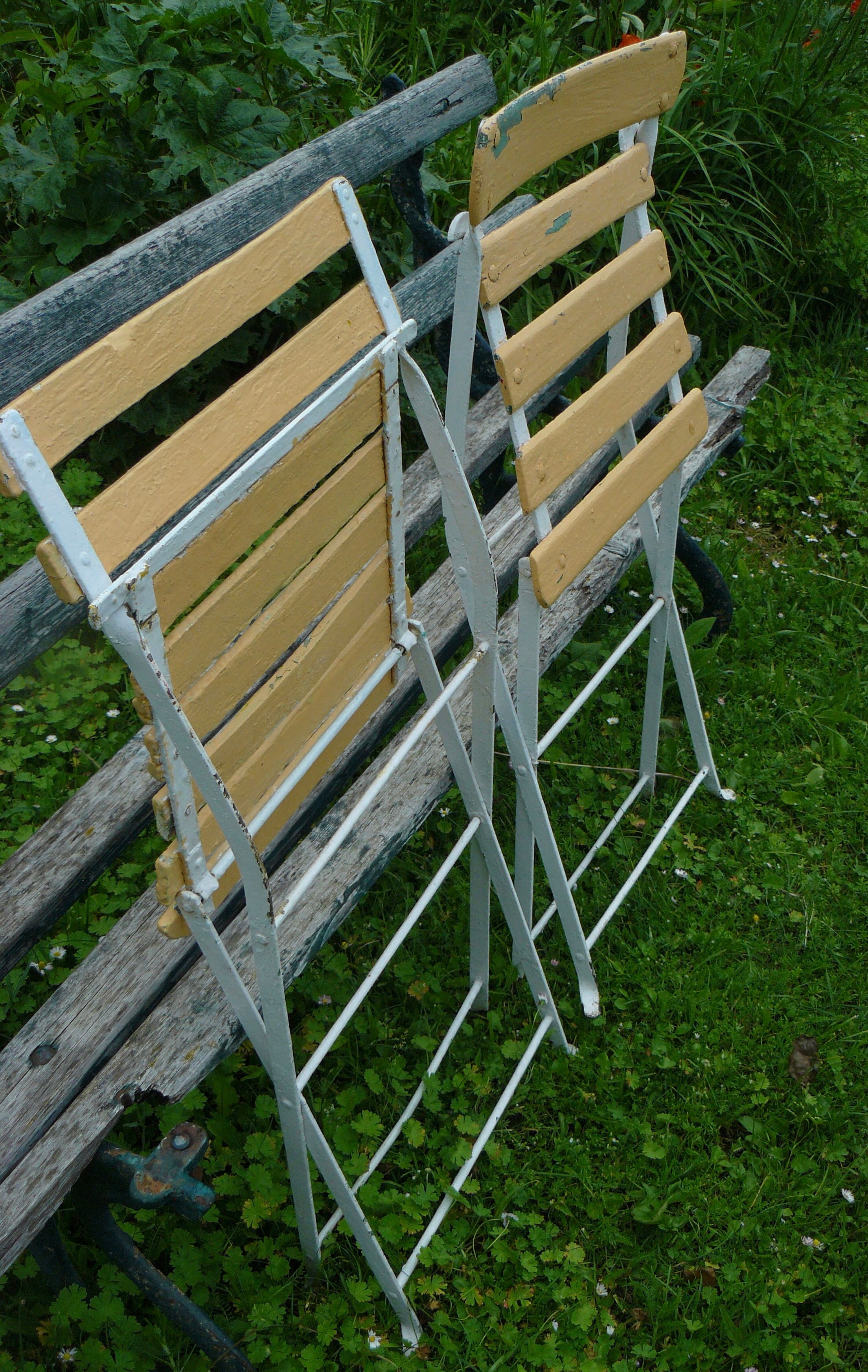 Lot de 4 chaises de jardin pliantes à lattes vintage 1940