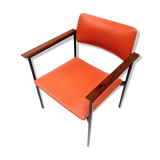 Orange Chair with structure in metal black and beautiful wooden armrests