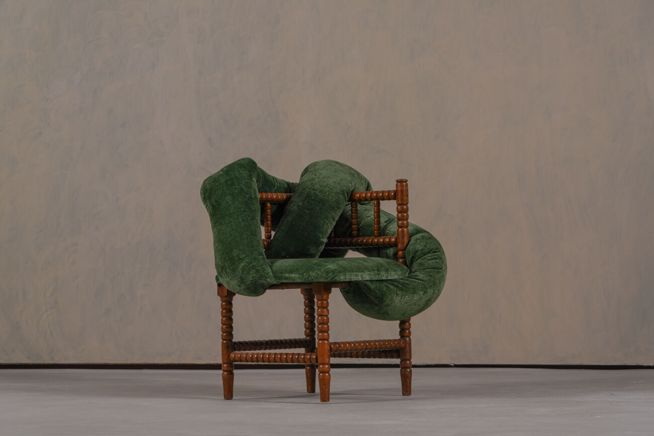 Chaises à bobines vintage, réimaginées par Corina Olaru, Hollande années 1930, ensemble de 2