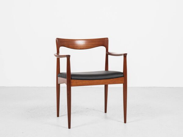 Chaise danoise vintage avec accoudoirs en teck et skaï neuf par Arne Vodder pour Vamo 1960