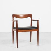 Midcentury Danish chair with armrests in teak and new skai by Arne Vodder for Vamo 1960s