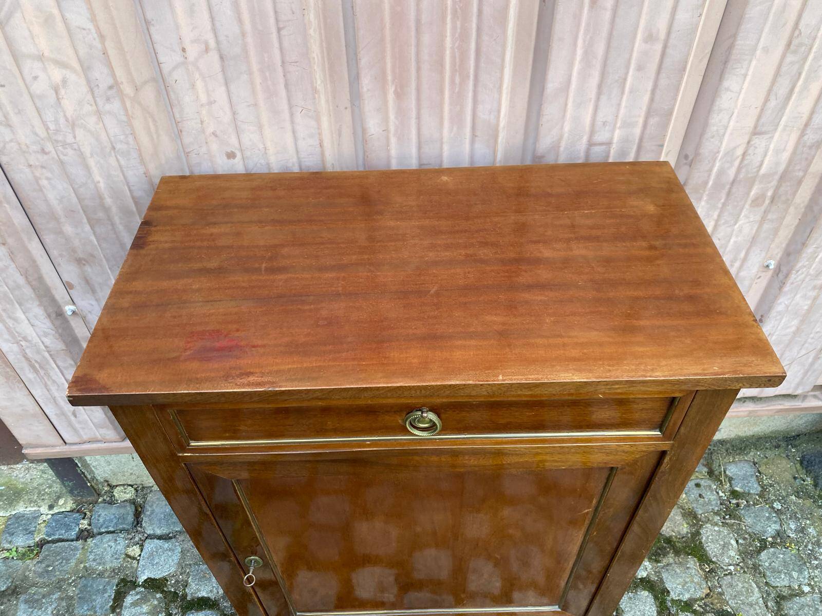 Louis XVI buffet with a confiturier in wood and white marble from the 19th century.