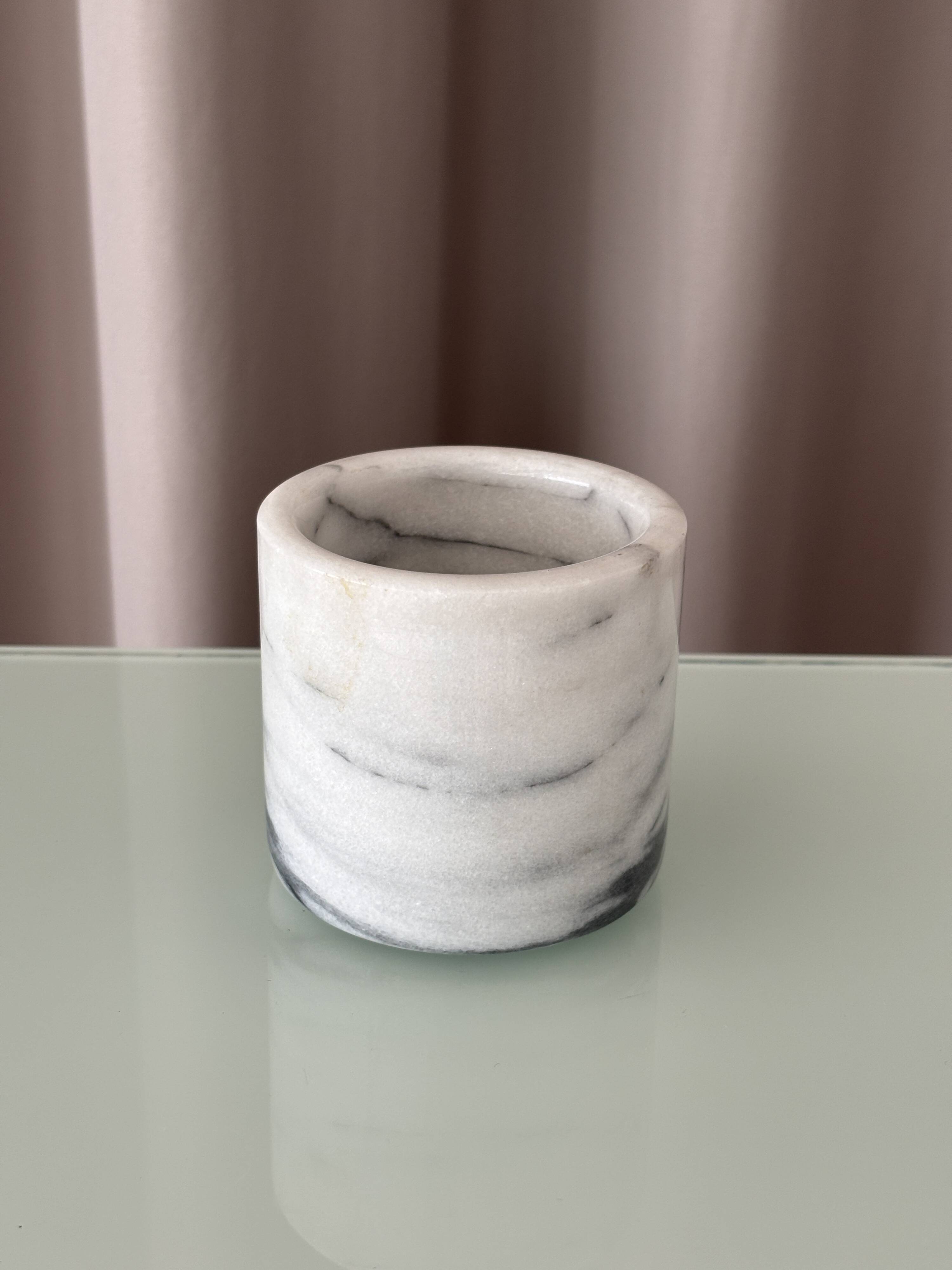 Vintage Carrara Marble Pot / Marble Pencil Holder / Toothbrush Holder / Des