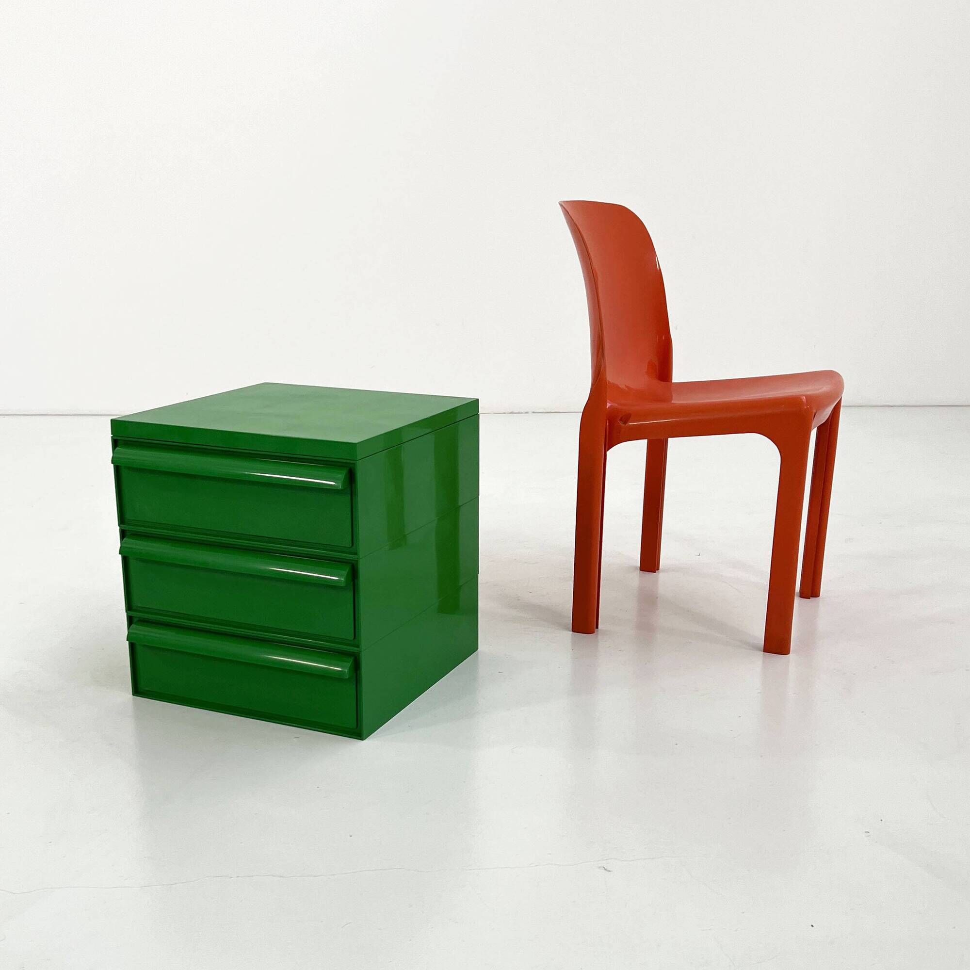Green plastic 3-drawer chest by Simon Fussell for Kartell, 1970.