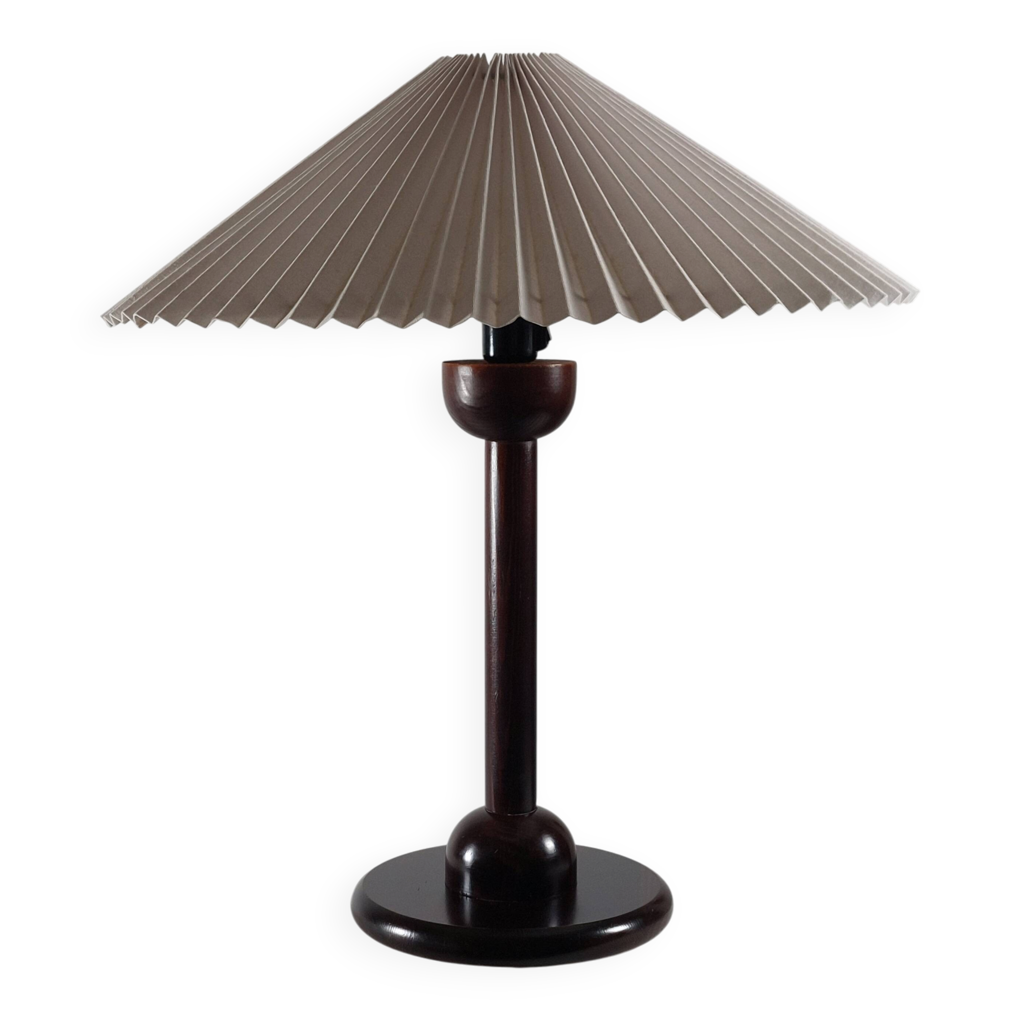 Vintage table in postmodern Art Deco revival with pleated lampshade.