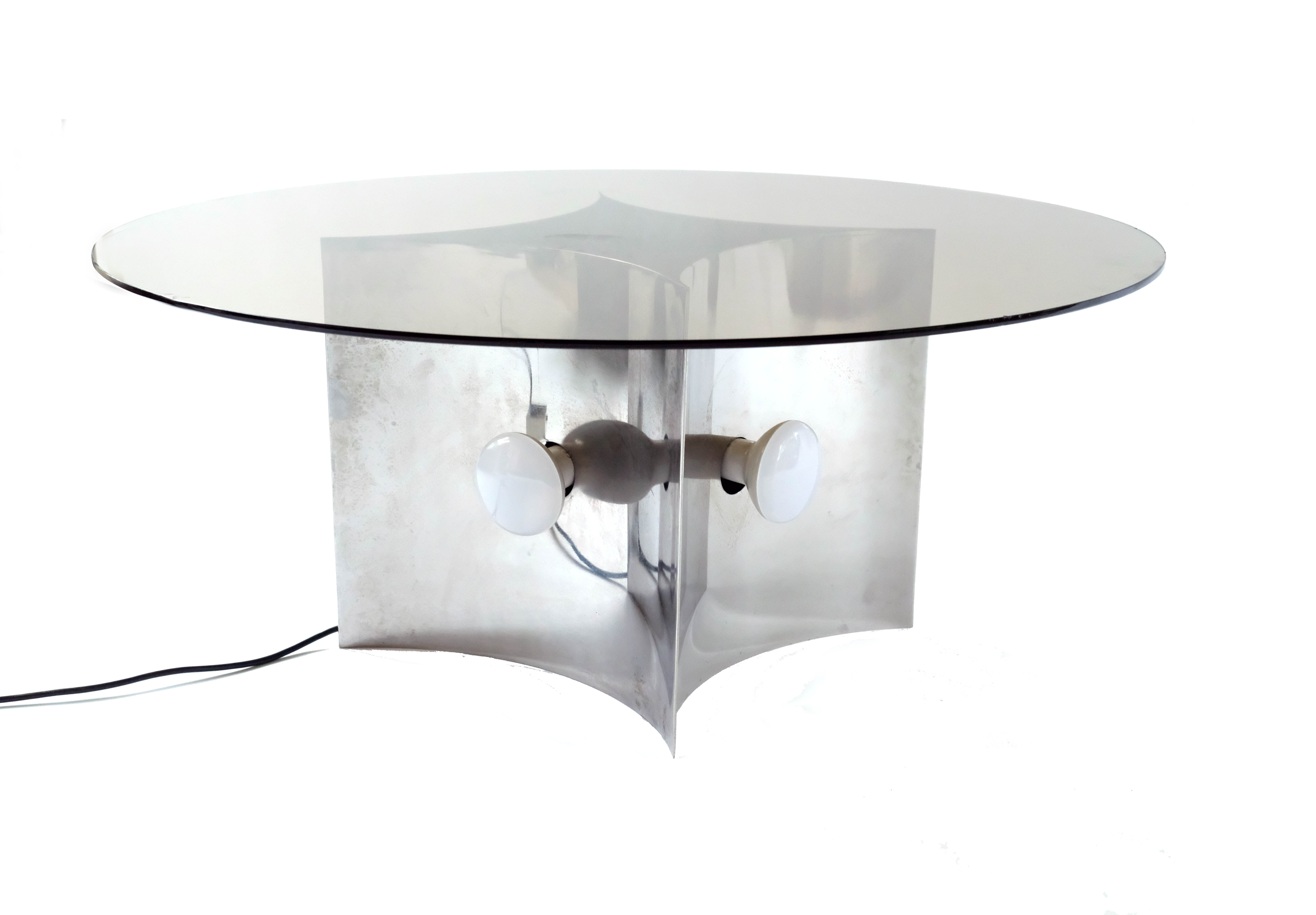 Modern Italian Coffe Table with Smoked Glass Top & Chromed Lamp, 1970's