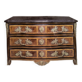 "Louis XIV" style commode with green Alpine marble and walnut burl.