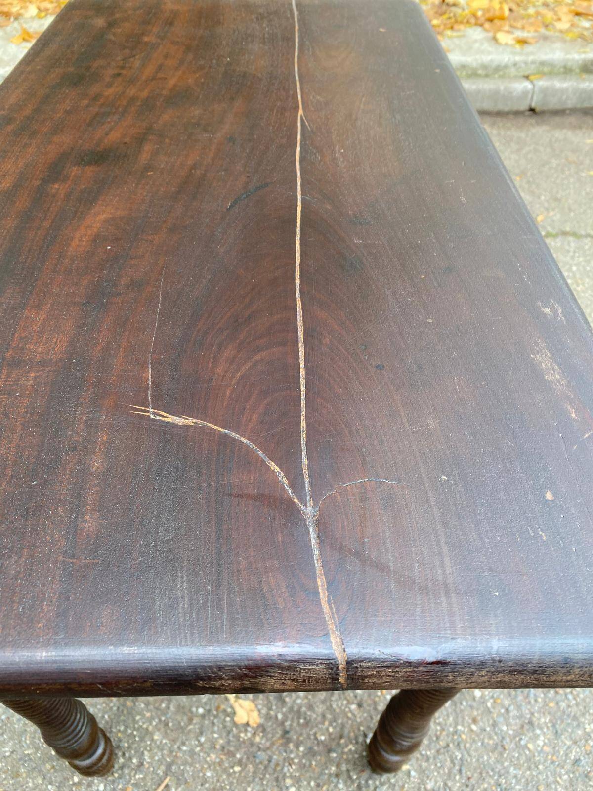 Solid wood table with turned legs, 19th century, 77x42cm