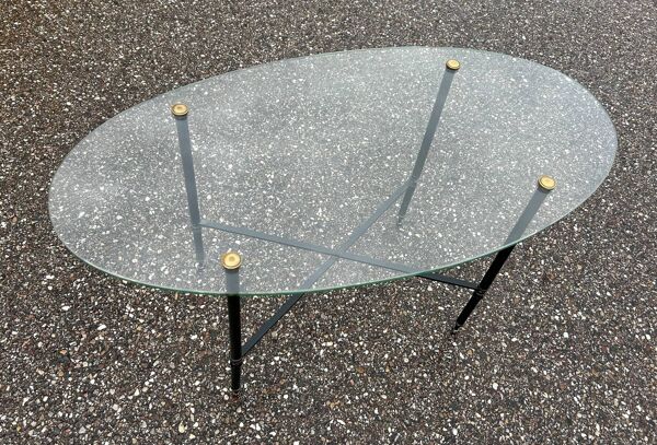Table basse ovale verre et laiton 1950