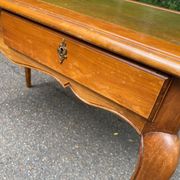 Louis XV style flat desk in solid cherry wood with pull-out extensions and leather top 19