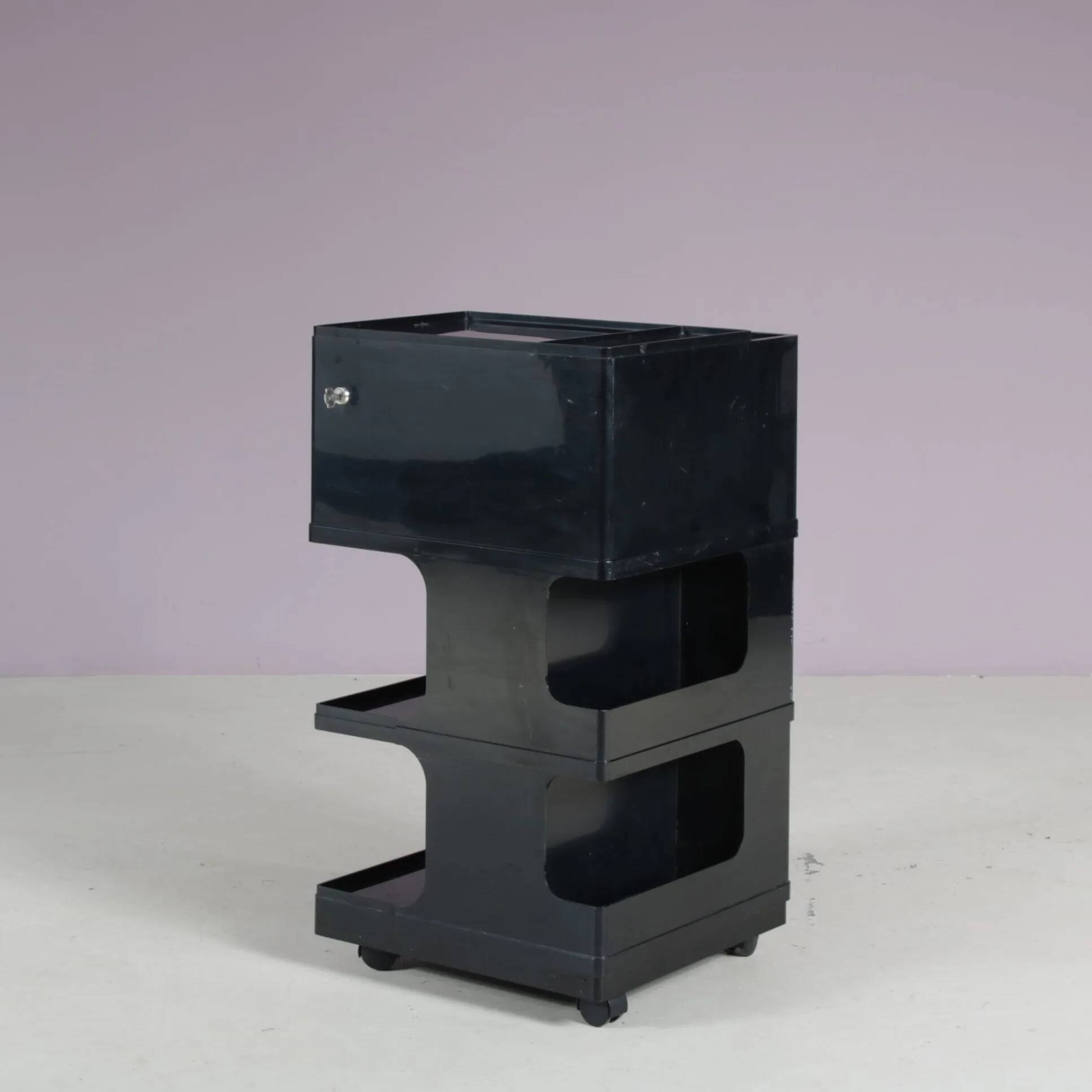 1970s black plastic trolley by Giovanni Pelis for Stile Neolt, Italy