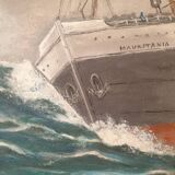 Large painting Oil on masonite Liner Mauritania signed E Joubert