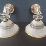 Paire d'appliques vintage en verre sablé et doré