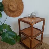 3-tier rattan and bamboo shelf from the 70s vintage