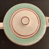 Large capacity pourer and two cups in old earthenware, model Isoard de Salins, 1950