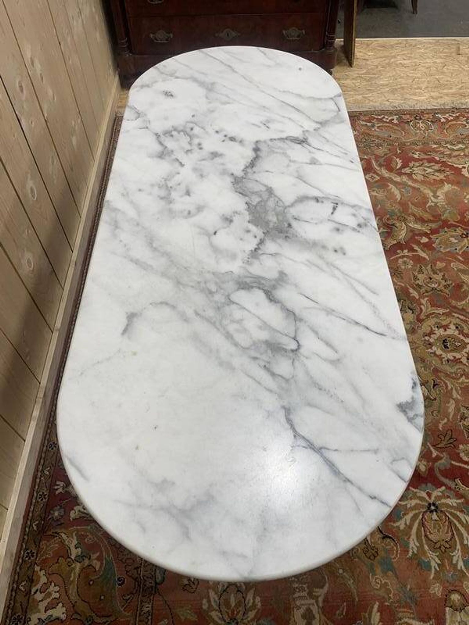 Table de bistrot en fer et marbre 160 cm