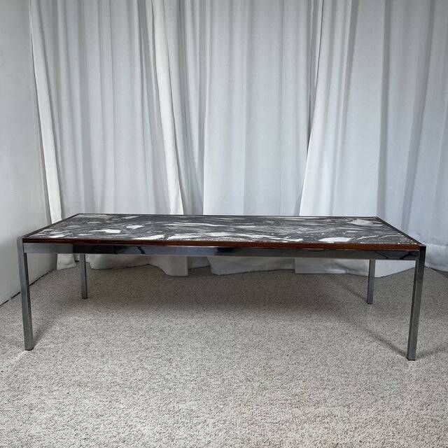 XL Midcentury modern coffee table in metal, rosewood and Arabescato marble, Italy, 1970.