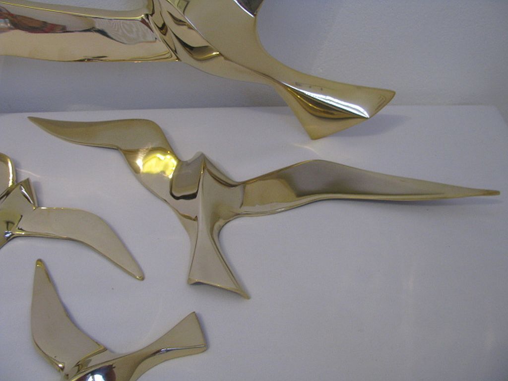 Wall Decoration Set 4 X Seagull / Swallow / Bird. Brass 70 / 80s