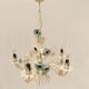 Vintage chandelier bouquet of blue flowers 5 candles in painted sheet metal.