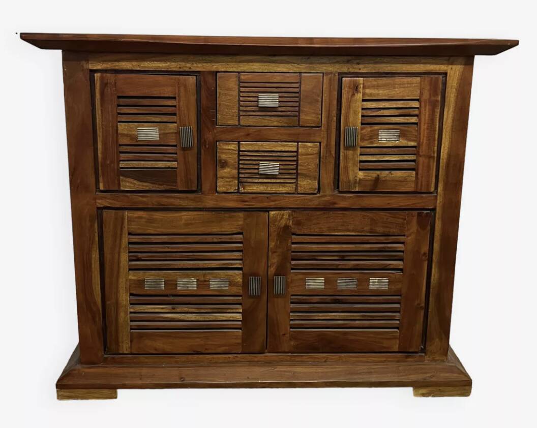 Buffet en bois d'acacia massif 4 portes, 2 tiroirs