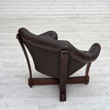 1970s, Scandinavian lounge chair, furniture leather, oak wood.