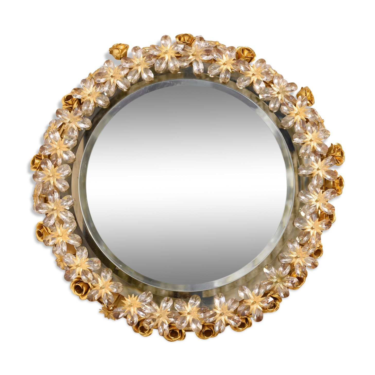 Brass illuminated mirror Made by Palwa, Germany with original label. The large individual