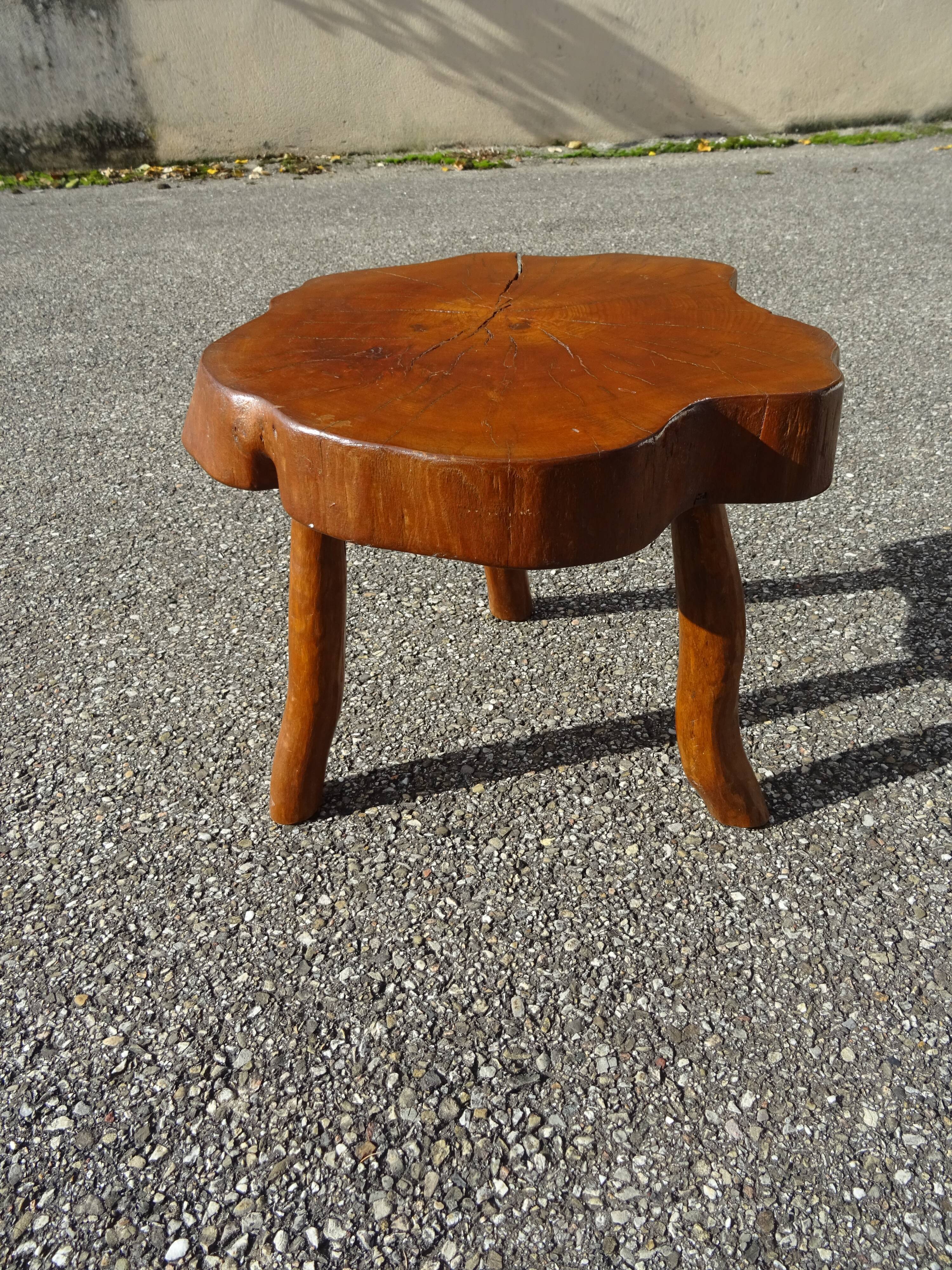 Brutalist style coffee table in vintage solid wood