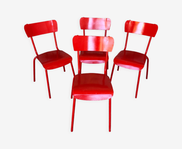 Série de 4 chaises métal rouge | Selency