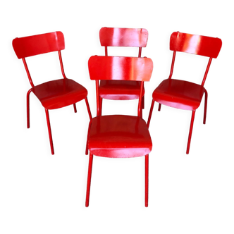 Set of 4 red metal chairs