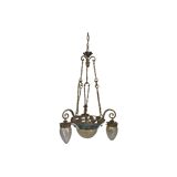 Chandelier wrought iron chandelier three bulbs with leaf flowers and glass lampshades