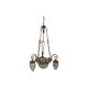 Lustre en fer forgé à trois ampoules avec des fleurs en feuilles et des abat-jour en verre