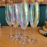 6 champagne flutes in iridescent glass