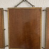 Vintage mirror 1900 barber triptych brass and wood - 29 x 70 cm