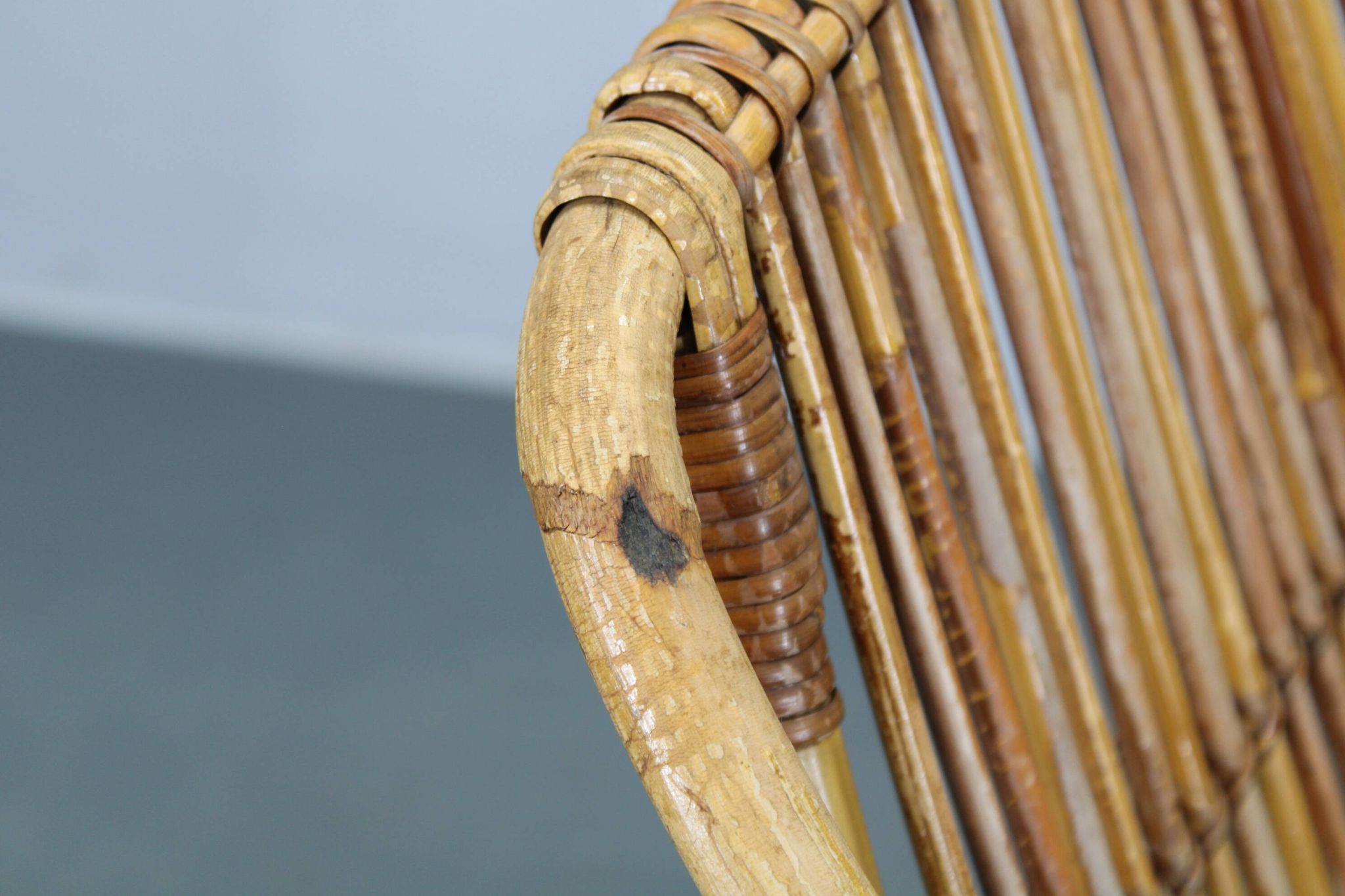 Rare pair of Alan Fuchs for ULUV rattan lounge chairs, Czechoslovakia, 1960s