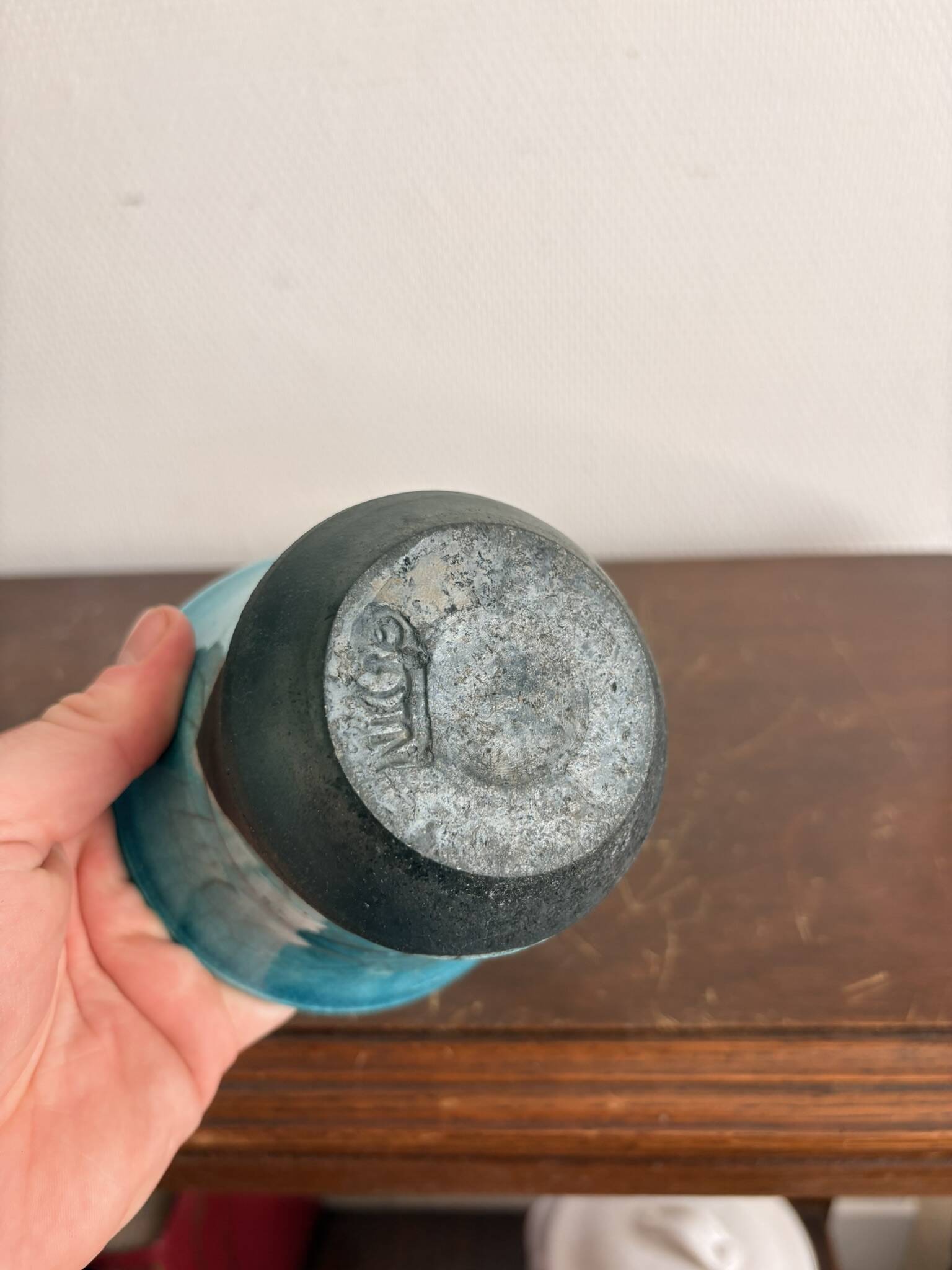 Pocket Vase Bowl Ashtray Raky Signed Pottery Craft Turquoise Z
