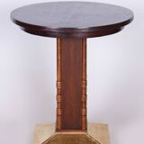 Restored Art Deco Small Table, Oak, Brass, Revived Polish, Czechia, 1920s